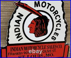 Vintage Indian Motorcycles Porcelain Sign, Dealership, Motor Bike Harley Gas Oil