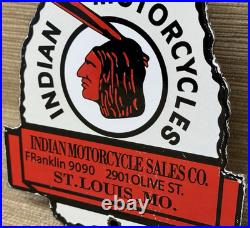 Vintage Indian Motorcycles Porcelain Sign, Dealership, Motor Bike Harley Gas Oil