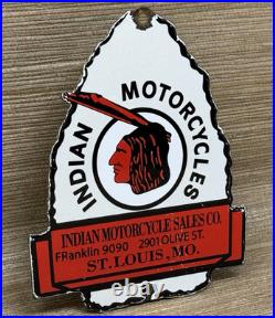 Vintage Indian Motorcycles Porcelain Sign, Dealership, Motor Bike Harley Gas Oil