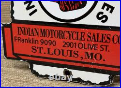 Vintage Indian Motorcycles Porcelain Sign, Dealership, Motor Bike Harley Gas Oil