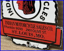 Vintage Indian Motorcycles Porcelain Sign, Dealership, Motor Bike Harley Gas Oil