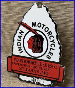 Vintage Indian Motorcycles Porcelain Sign, Dealership, Motor Bike Harley Gas Oil