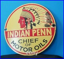 Vintage Indian Penn Porcelain Chief Motor Oils Gasoline Service Station Sign