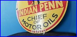 Vintage Indian Penn Porcelain Chief Motor Oils Gasoline Service Station Sign