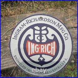 Vintage Ingram-richardson Iron Signs Porcelain Gas Oil 4.5 Sign