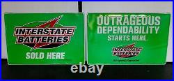 Vintage Interstate Batteries 24 x 36 Embossed Sign Set Advertising Sold Here