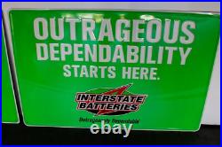 Vintage Interstate Batteries 24 x 36 Embossed Sign Set Advertising Sold Here