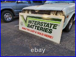 Vintage Interstate Battery Batteries Advertising Tin Metal Sign Very Large 2'x5