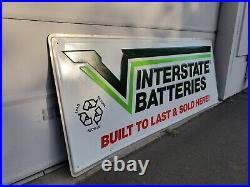 Vintage Interstate Battery Batteries Advertising Tin Metal Sign Very Large 2'x5