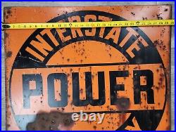 Vintage Interstate Power Company Metal Sign 30 Square Advertising Orange Black