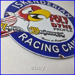 Vintage Iskenderian Racing Cams Porcelain Sign Mod Rod Auto Gas Pump Shop Sign