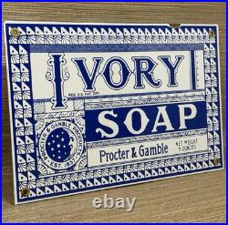 Vintage Ivory Soap Porcelain Sign Gas Station Grocery Store Hardware Motor Oil