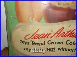 Vintage JEAN ARTHUR DRINK ROYAL CROWN RC COLA CARDBOARD ADVERTISING SODA SIGN