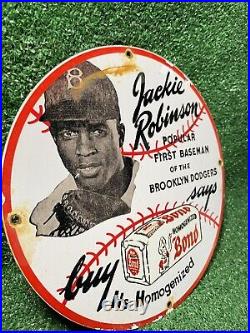 Vintage Jackie Robinson Bread Porcelain Sign Brooklyn Dodgers Baseball Player