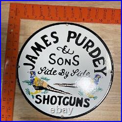 Vintage James Purdey & Sons Shotguns Metal Porcelain Sign, Gas Pump Guns Pistol