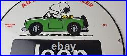 Vintage Jeep Sign Snoopy Peanuts Sign 4 WD Vehicles Gas Pump Porcelain Sign