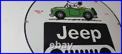 Vintage Jeep Sign Snoopy Peanuts Sign 4 WD Vehicles Gas Pump Porcelain Sign