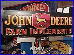 Vintage John Deere Farm Equipment Farm Porcelain Metal Sign Tractor Corn Dairy