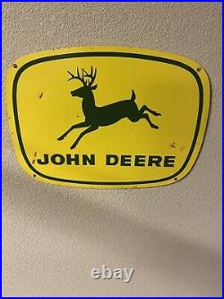 Vintage John Deere Metal Sign Porcelain Gas Oil Tractor Farm