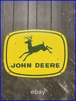 Vintage John Deere Metal Sign Porcelain Gas Oil Tractor Farm