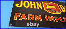 Vintage John Deere Porcelain Farm Implements Tractor Motor Oil Gas Pump Sign