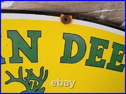 Vintage John Deere Porcelain Sign 3ft Old 1972 Quality Farm Tractor Equipment
