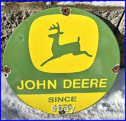 Vintage John Deere Porcelain Sign Farm Tractor Equipment Dealer Sales Service