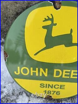 Vintage John Deere Porcelain Sign Farm Tractor Equipment Dealer Sales Service