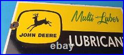 Vintage John Deere Porcelain Sign Farm Tractor Gas Pump Multi Luber Sign