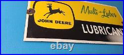 Vintage John Deere Porcelain Sign Farm Tractor Gas Pump Multi Luber Sign