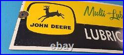 Vintage John Deere Porcelain Sign Farm Tractor Gas Pump Multi Luber Sign