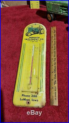 Vintage John Deere Thermometer sign MERIDETH IMPLEMENT CO. LE MARS IOWA
