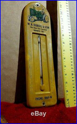 Vintage John Deere advertising thermometer metal farm tractor sign implement