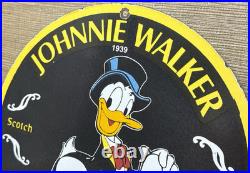 Vintage Johnnie Walker Porcelain Sign Scotch Whisky Disney Donald Duck Gas Oil