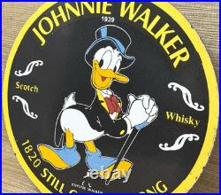 Vintage Johnnie Walker Porcelain Sign Scotch Whisky Disney Donald Duck Gas Oil