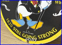 Vintage Johnnie Walker Porcelain Sign Scotch Whisky Disney Donald Duck Gas Oil