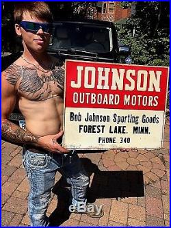 Vintage Johnson Outboard Boat Motor Metal Sign Forest Lake MN Gasoline Oil