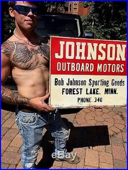 Vintage Johnson Outboard Boat Motor Metal Sign Forest Lake MN Gasoline Oil