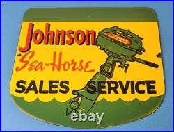 Vintage Johnson Sea Horse Sign Gas Boat Engines Outboards Porcelain Pump Sign