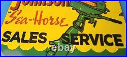 Vintage Johnson Sea Horse Sign Gas Boat Engines Outboards Porcelain Pump Sign