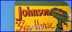 Vintage Johnson Sea Horse Sign Gas Boat Engines Outboards Porcelain Pump Sign