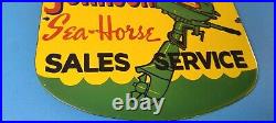 Vintage Johnson Sea Horse Sign Gas Boat Engines Outboards Porcelain Pump Sign