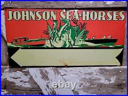 Vintage Johnson Seahorse Sign Outboard Boat Motor Tin Metal Lake Oil Gas Service