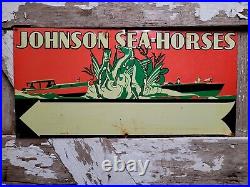 Vintage Johnson Seahorse Sign Outboard Boat Motor Tin Metal Lake Oil Gas Service