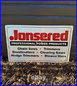 Vintage Jonsered Power Products Chainsaws Advertising Sign 36 Metal Embossed