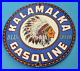Vintage-Kalamalka-Indian-Gasoline-Porcelain-Chief-Gas-Service-Pump-Plate-Sign-01-fv