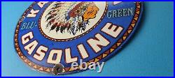 Vintage Kalamalka Indian Gasoline Porcelain Chief Gas Service Pump Plate Sign