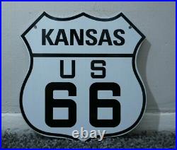 Vintage Kansas Route 66 Gasoline Porcelain Gas Highway Road Sign Rare Pump Plate