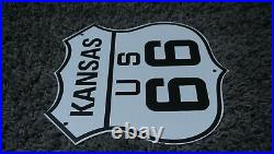 Vintage Kansas Route 66 Gasoline Porcelain Gas Highway Road Sign Rare Pump Plate
