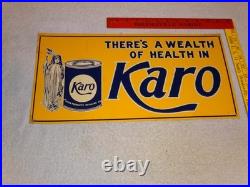 Vintage Karo Corn Products Indian Maiden 17.5 Embossed Metal Gasoline Oil Sign